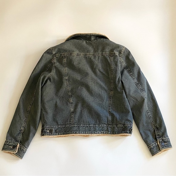 Gap Jean Jacket Sherpa Lined Blue Denim Trucker Faux Fur Womens L - Picture 3 of 3
